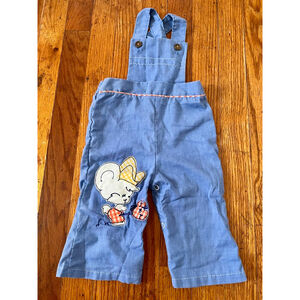 Vintage 1970s Healthtex 9 Month Blue Overalls Longalls with Animal Applique Boys